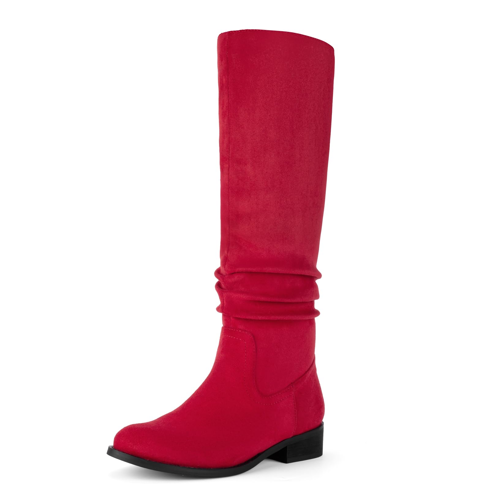 Shoe'N Tale Women's Knee High Boots Flat Low Heel Slouch Pointed Toe Winter Shoes with Side Zipper
