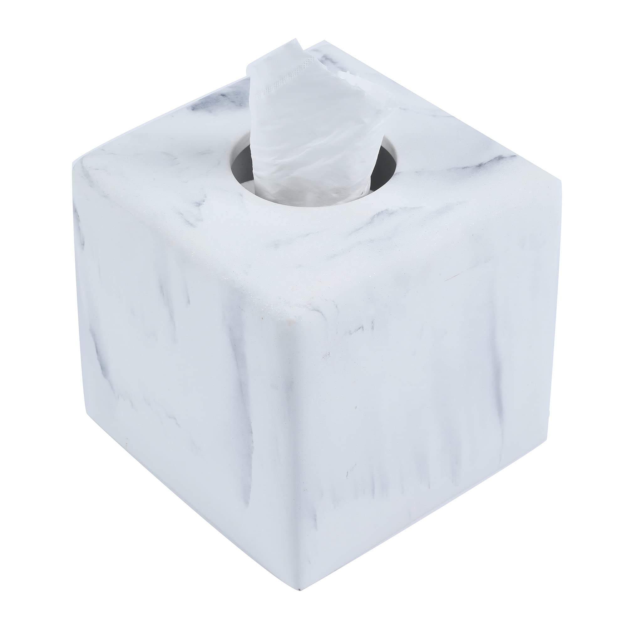 Hymmah Square Tissue Box Cover Holder with Tray,Unique Cube Design Tissue Dispenser Cover Decor for Vanity Counter Tops Also Great for Bedroom and Living Room