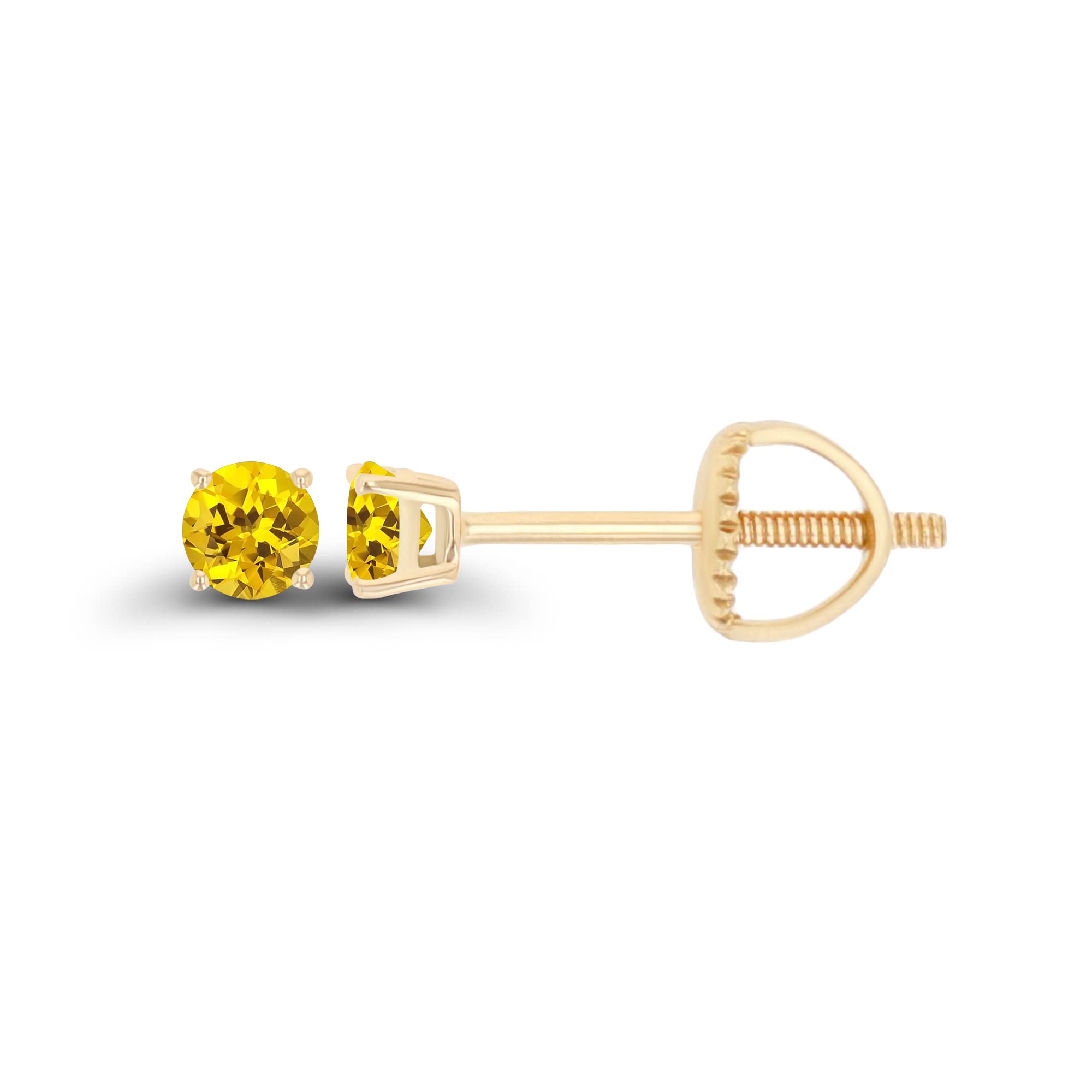 14K Gold Plated 925 Sterling Silver Hypoallergenic 3mm Round Genuine Birthstone Solitaire Screwback Stud Earrings