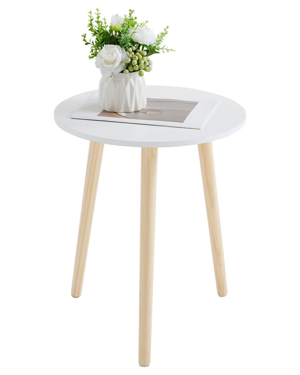 Apicizon Black Round Side Table, Black End Table Bedside Table Nursery with Wood Legs, Nightstand for Living Room, Bedroom, 16.5 x 20.5 Inches