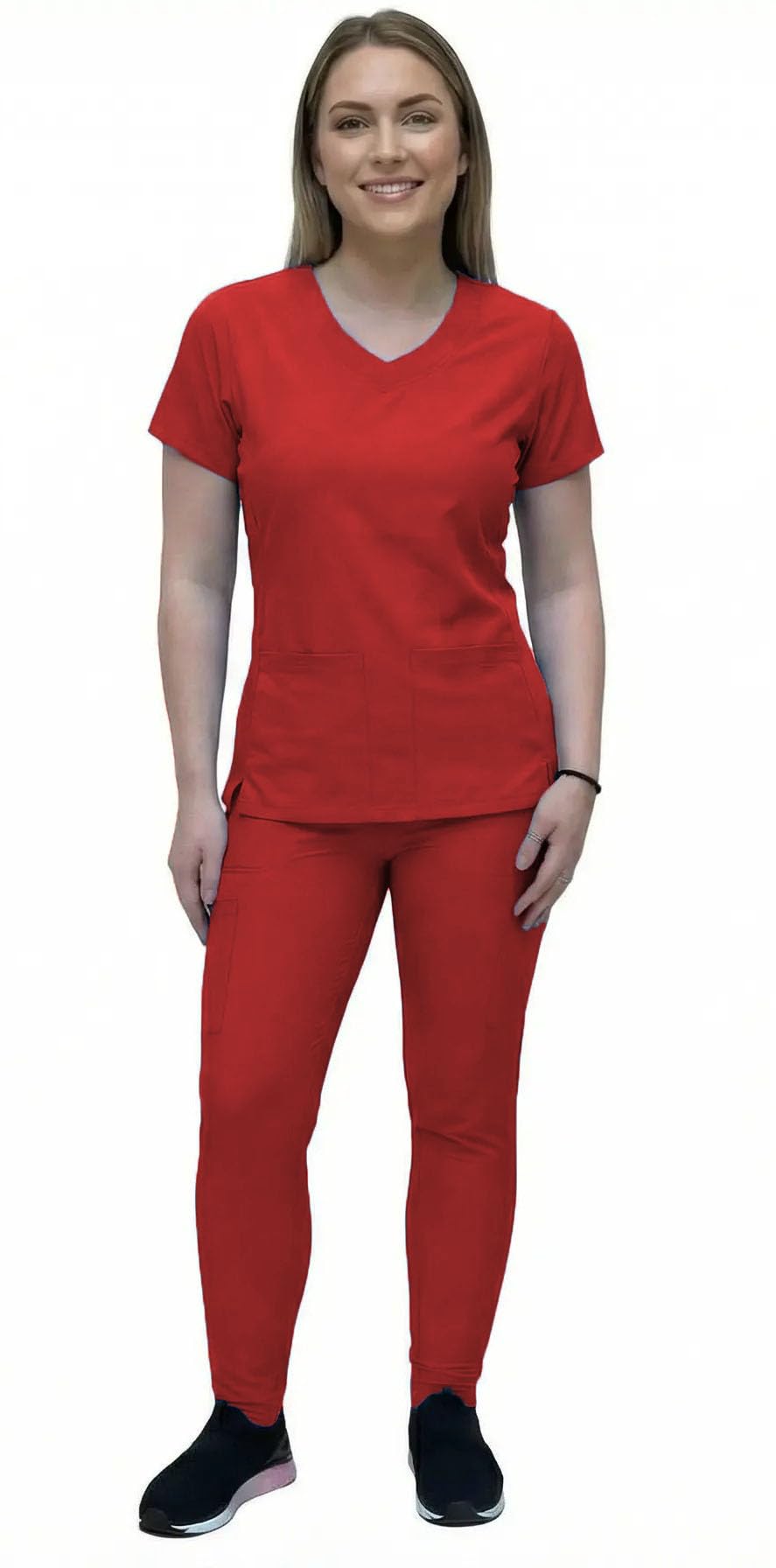 ANGIE UNIFORMS YOGAFLEX Jogger Scrubs for Women Set. Soft & Stretchy. Side Spandex 2 Pockets Top with Yoga Waist Joggers