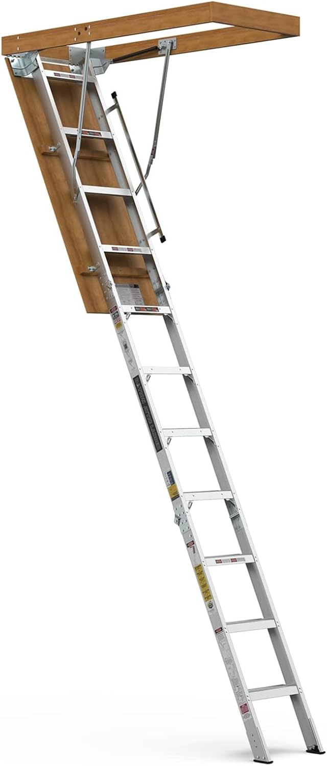 Aluminum Attic Ladder - Retractable Loft Stairs, Folding Pull-Down Design, Manual Lifting for 7'8"-10'3" Ceiling Height, 22.5" x 54", 375 lbs Capacity