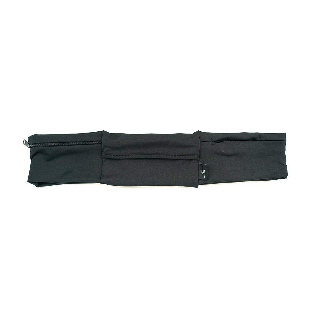 3 Pocket Adjustable Running Belt Waist Pack, Fanny Pack For Working Out With Sweat Resistant Backing, Holds All iPhone Models (Black/Black, X-Small)