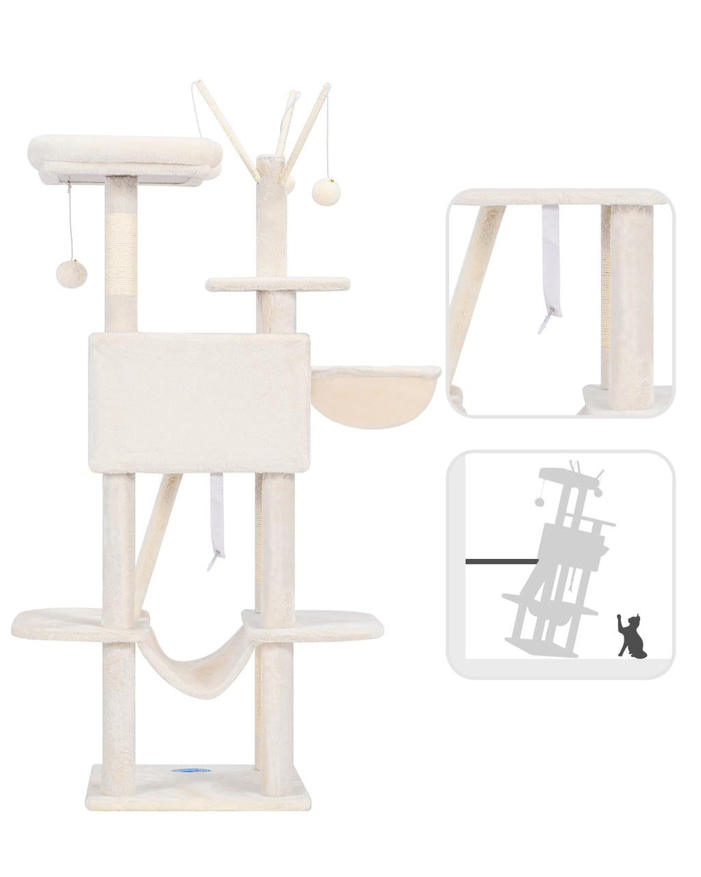 Hey-brother Cat Tree, 53 inch Cat Tower for Indoor Cats, Cat House with Padded Platform Bed, Toy Balls, Large Cozy Condo, Hammocks and Sisal Scratching Posts, Beige MPJ019-SM