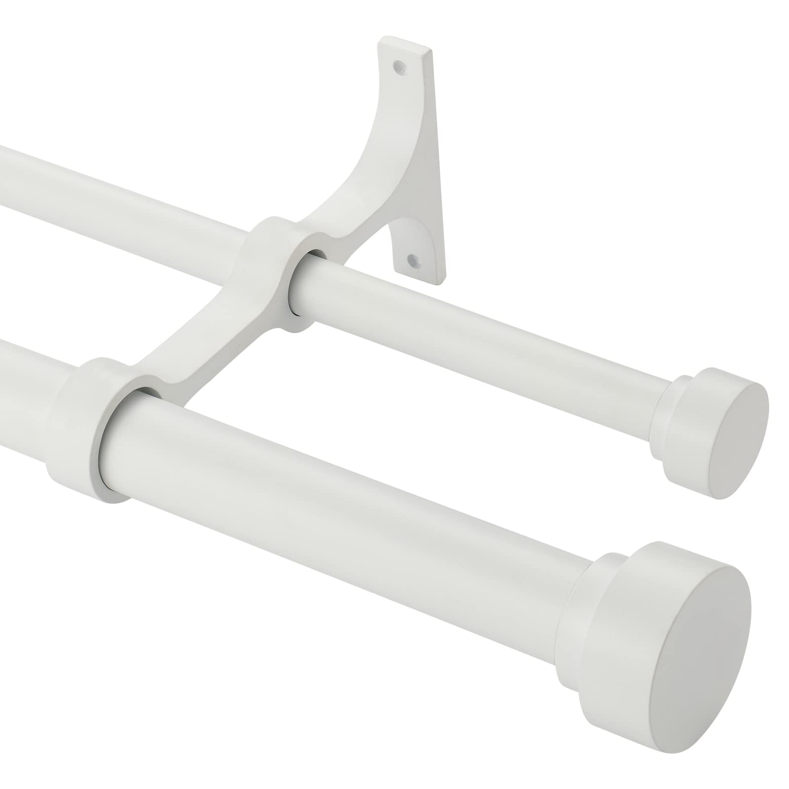 Heavy Duty Double Curtain Rods with Cylindrical Cap Finials - 36 to 72' Telescoping Rods, 1 Inch and 5/8 Inch Diameter, Light Gold