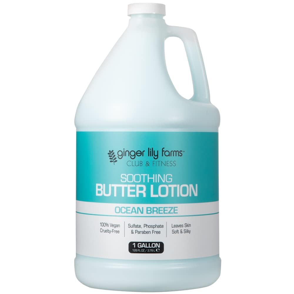 Ginger Lily Farms Club & Fitness Soothing Butter Lotion for Dry Skin, 100% Vegan & Cruelty-Free, Aloe Vera Scent, 1 Gallon (128 fl oz) Refill