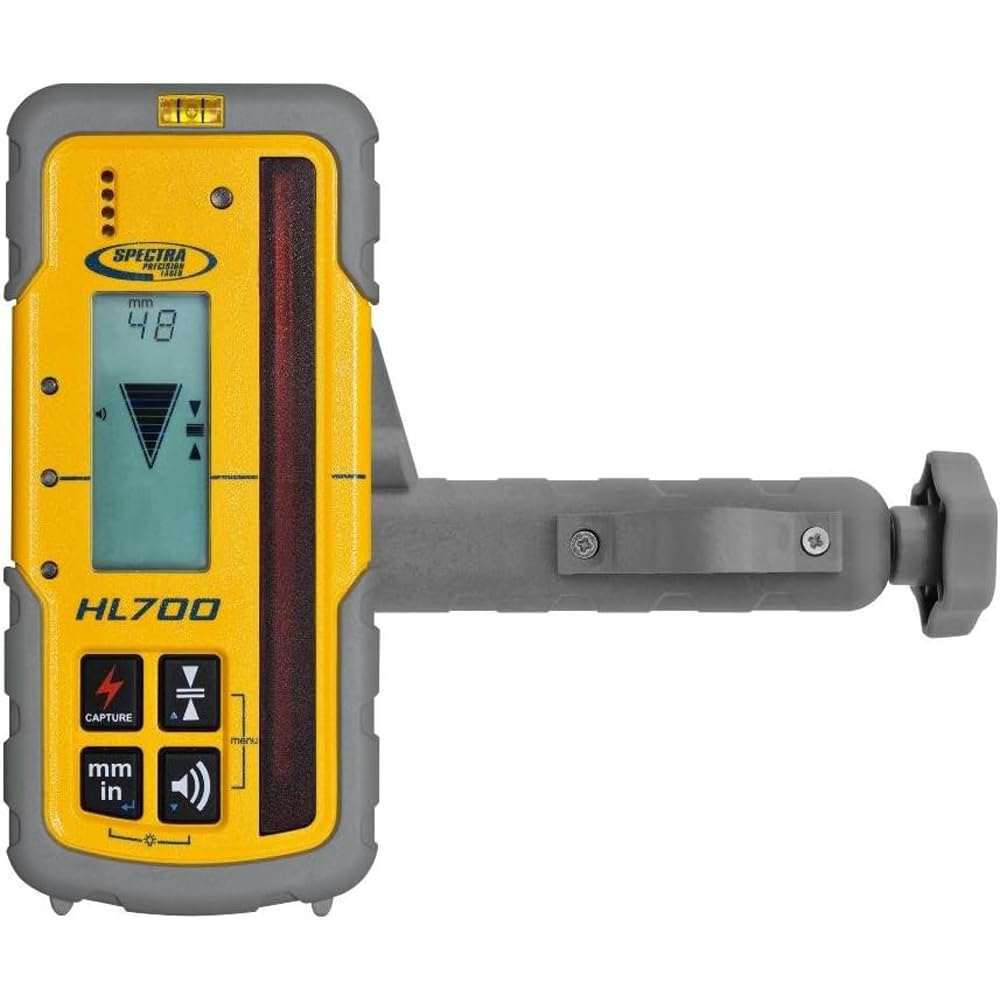 Spectra Precision HR150U Laser Receiver for Interior Leveling with red or green beam rotating lasers. Dual Sided LED Display, Magnetic Mount, Includes Rod Clamp and Alkaline Batteries