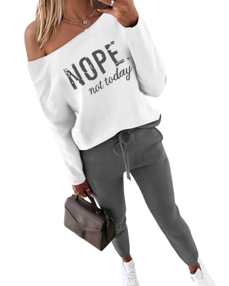 CHICME Women Tracksuit Fall 2 piece Outfits Off The Shoulder Long Sleeve Tops and Pants Set Travel Outfits