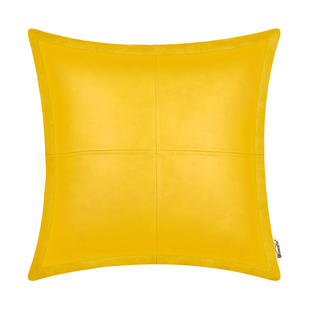 BRAWARM Faux Leather Throw Pillow Covers 16 X 16 Inches, Black Leather Pillow Cover, Hand Stitched Leather Decorative Pillow Cover for Couch Sofa Bed Living Room Home Garden