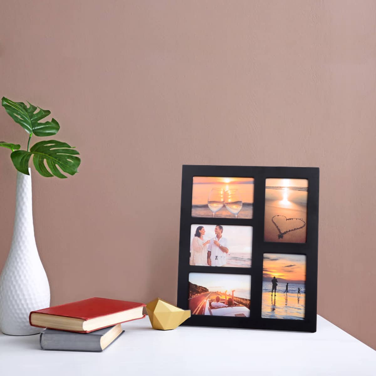 4x6 2-Opening Collage Frame Black Wood | Two 4x6 openings, shatter-resistant glass, tabletop & wall mount