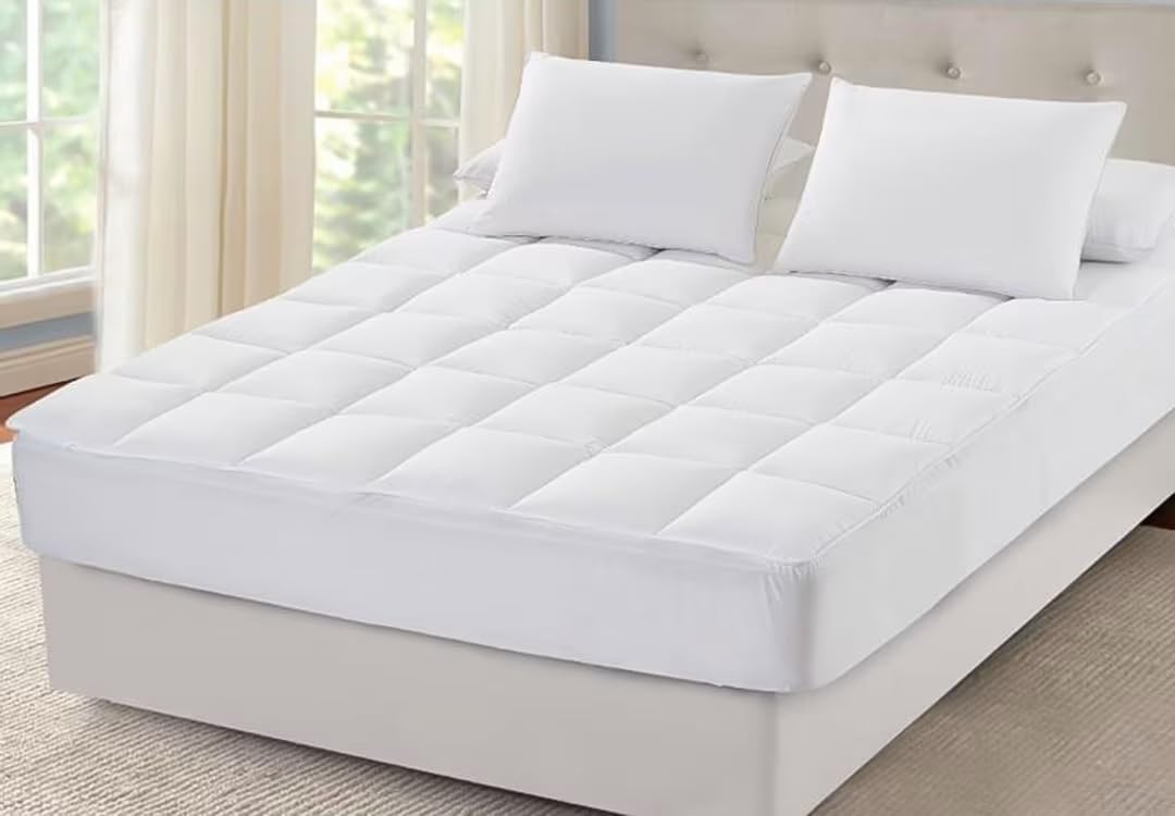 Sleep Mantra 100% Cotton Mattress Topper Full Size - Premium Wrap-Around Cooling Topper Fits up to 20-Inch Mattress - Extra Soft, Deep Pocket, Breathable & Plush Quilted Down Fill (White)