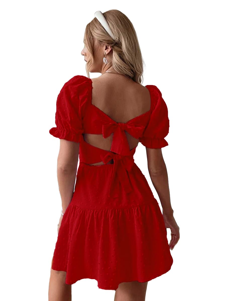 Narecte Summer Dresses for Women 2026,Tie Backless Swiss Dot Mini Dress,Ruffle Hem Flowy Casual Dresses