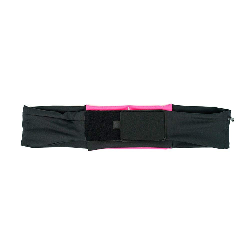 3 Pocket Adjustable Running Belt Waist Pack, Fanny Pack For Working Out With Sweat Resistant Backing, Holds All iPhone Models (Black/Black, X-Small)