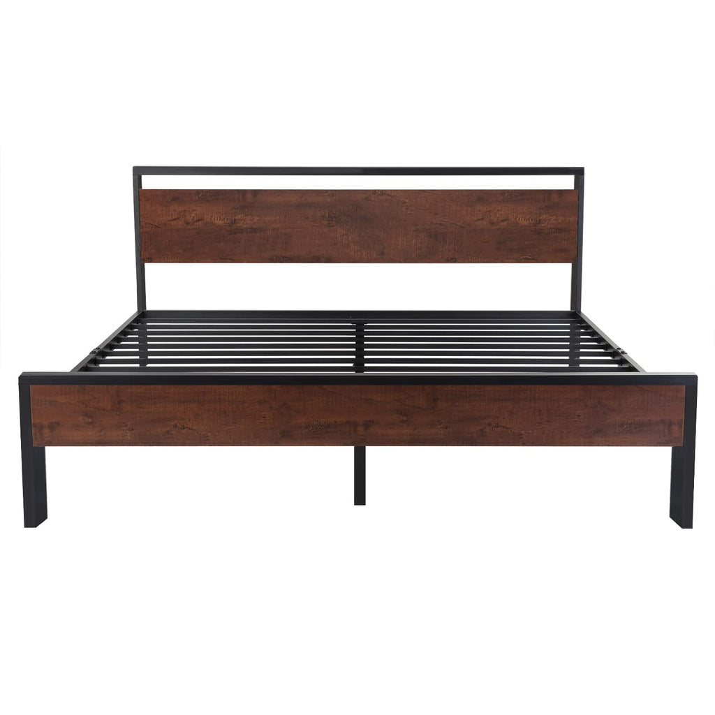 Allewie Twin Size Platform Bed Frame with Wooden Headboard and Footboard, Heavy Duty Metal Slats Support, No Box Spring Needed, Under-Bed Storage, Noise Free, Easy Assembly, Black Oak