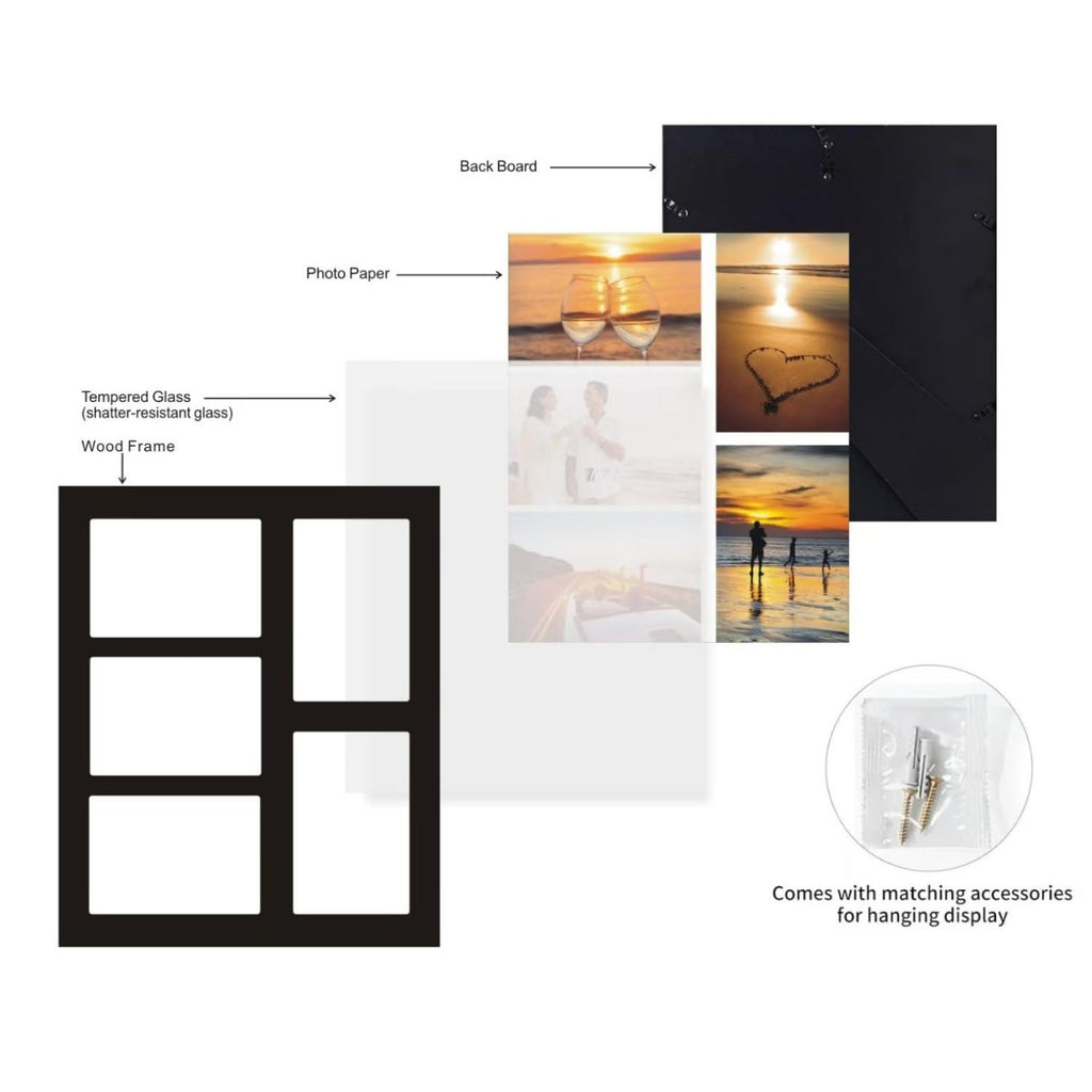 4x6 2-Opening Collage Frame Black Wood | Two 4x6 openings, shatter-resistant glass, tabletop & wall mount