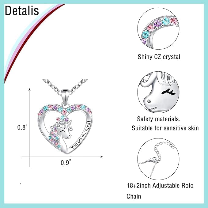 You are Magical Unicorn Necklace for Girls Crystal love heart Pendant Necklaces Jewelry Gifts for Girls Daughter Granddaughter Niece Birthday christmas over 12 years old