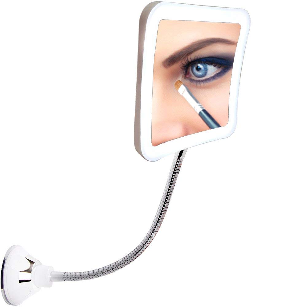 SunplusTrade Makeup Mirror with LED Lights and 7X Magnification, Portable Cordless Design Suction Cup Mirror for Home and Travel with Flexible Gooseneck to Adjust to Any Position Easily