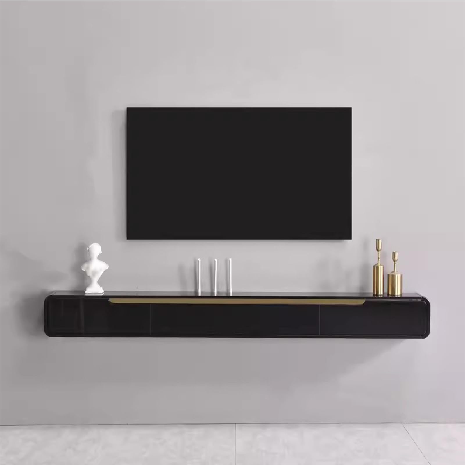 FPIGSHS Wall Mounted Media Console with 2 Drawers Solid Wood Floating TV Stand Hanging TV Shelf Entertainment Center TV Cabinet, for Home Office (A, 120cm/47.2in)
