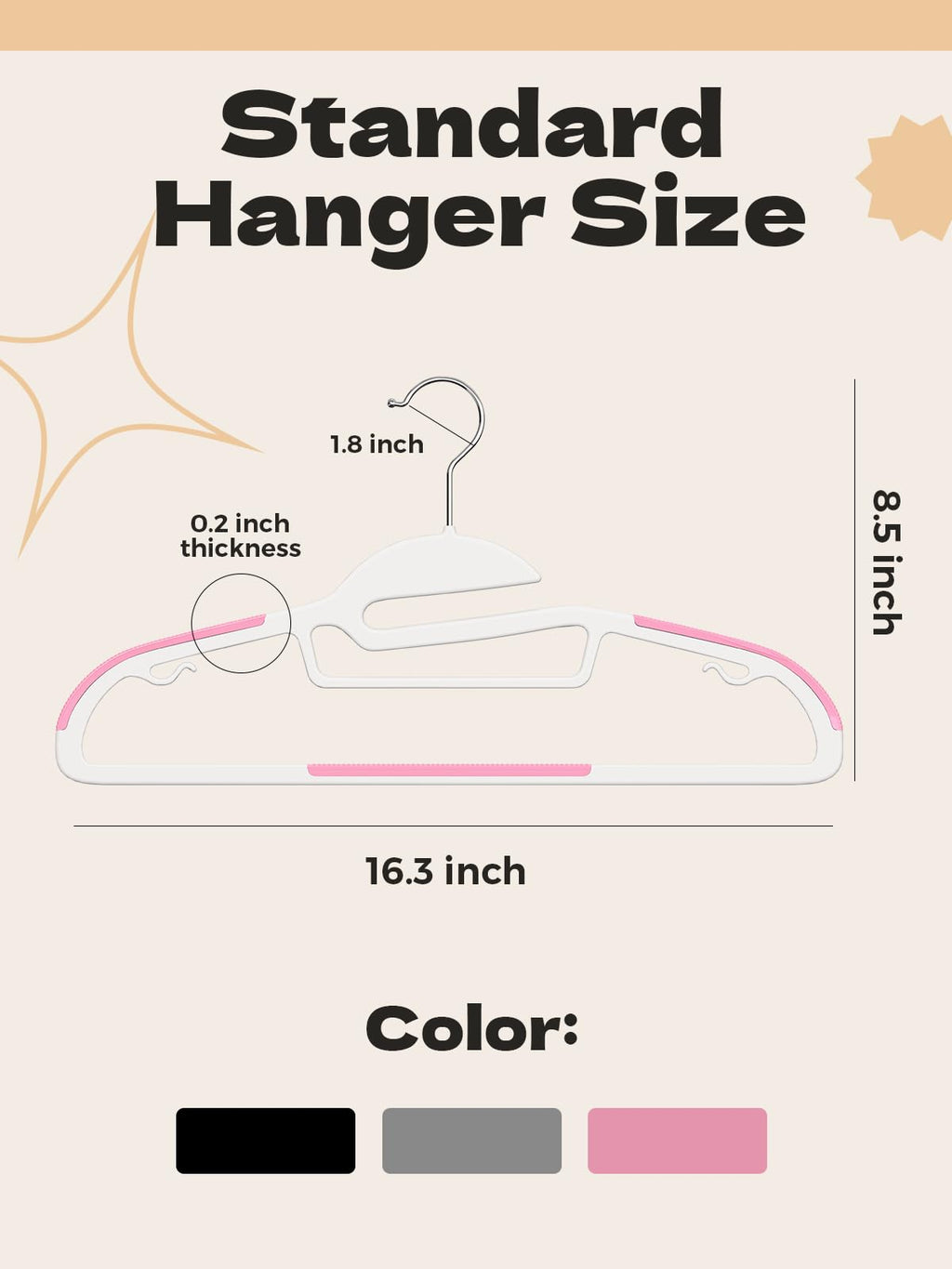 HOUSE DAY Slim Plastic Hangers with Non Slip Rubber Pads, 30 Pack, Black | Space saving closet organizer, heavy duty S-shape, rubber grip pads help keep shirts, suits, coats, pants, skirts in place