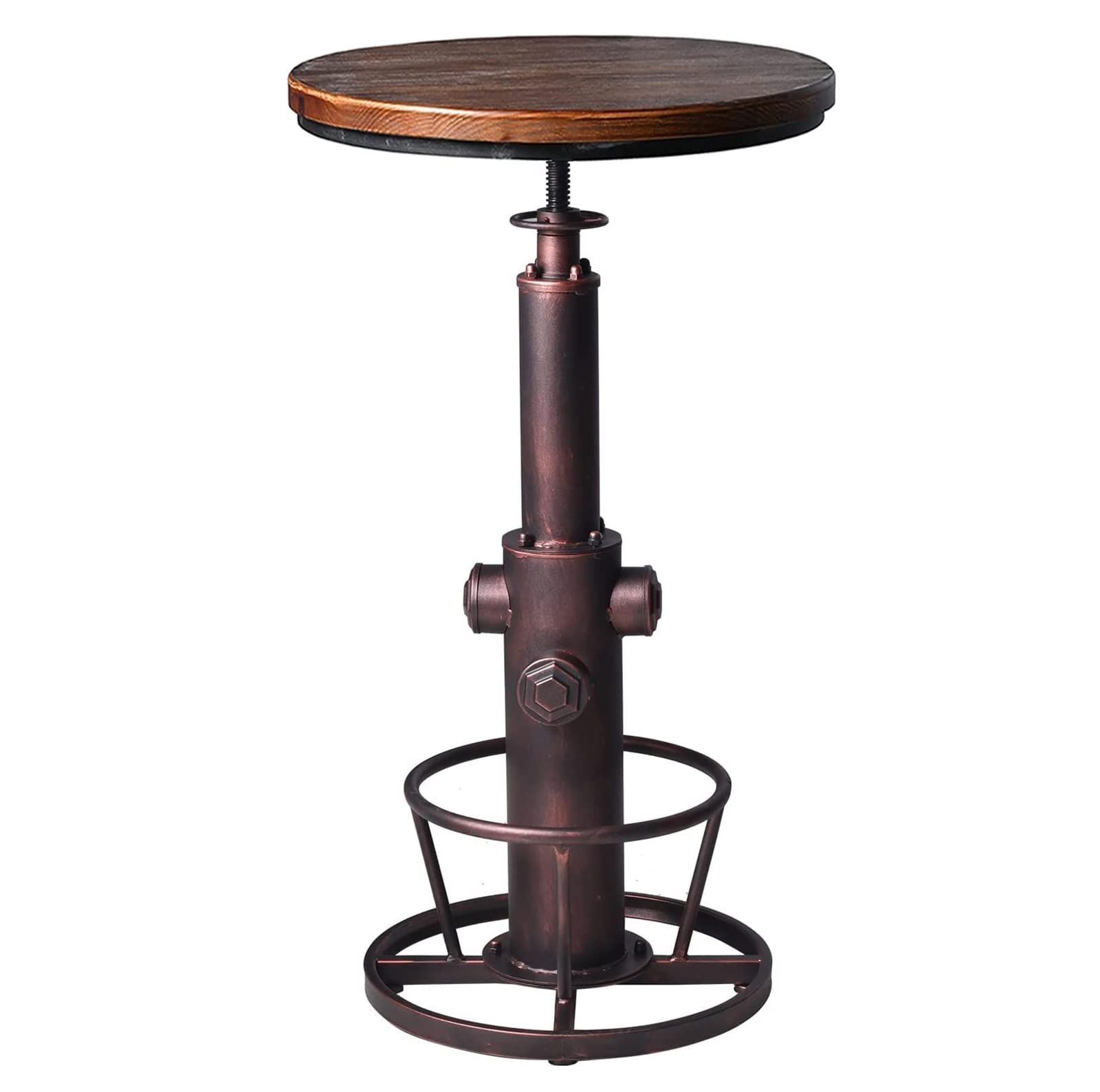 LOKKHAN Industrial Bar Table 38.6"-48.4" Height Adjustable Swivel Round Wood Tabletop 23.7" Dia, Kitchen Dining Office Coffee Bistro Pub Table (Aged Blue)