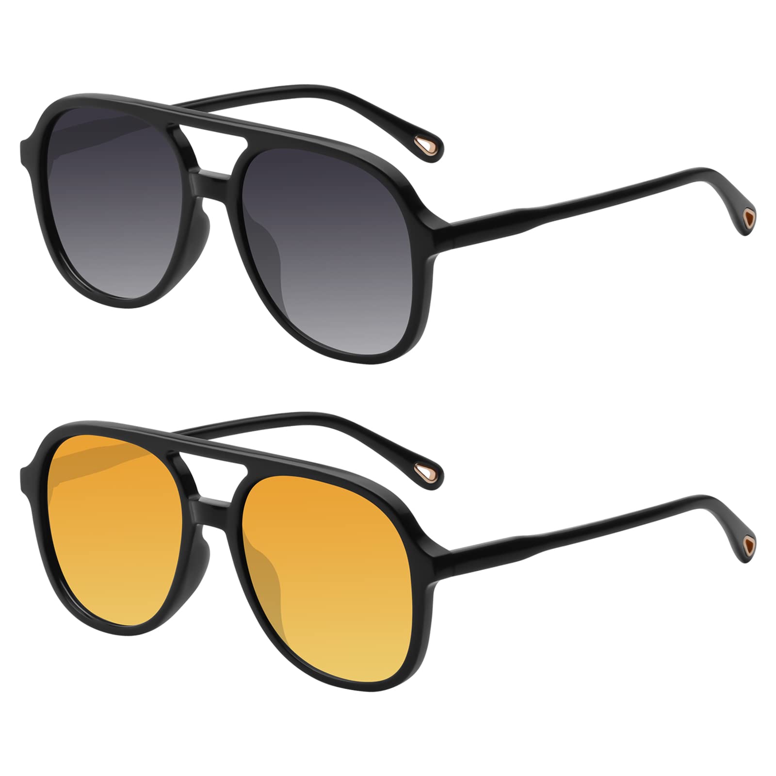 YDAOWKN Retro Square Aviator Sunglasses for Womens Mens Vintage 70s Double Bridge Sun Glasses