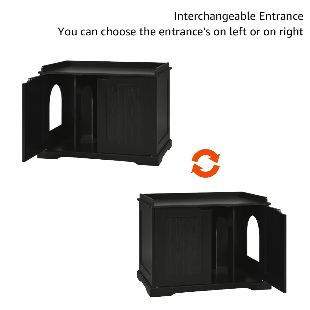 unipaws Extra Large Cat Litter Box Enclosure for Self-Cleaning & Automatic Litter Boxes, Tall Cabinet with Charging Station, Wooden Dog Proof Hidden Cat House for Top Entry Litter Box