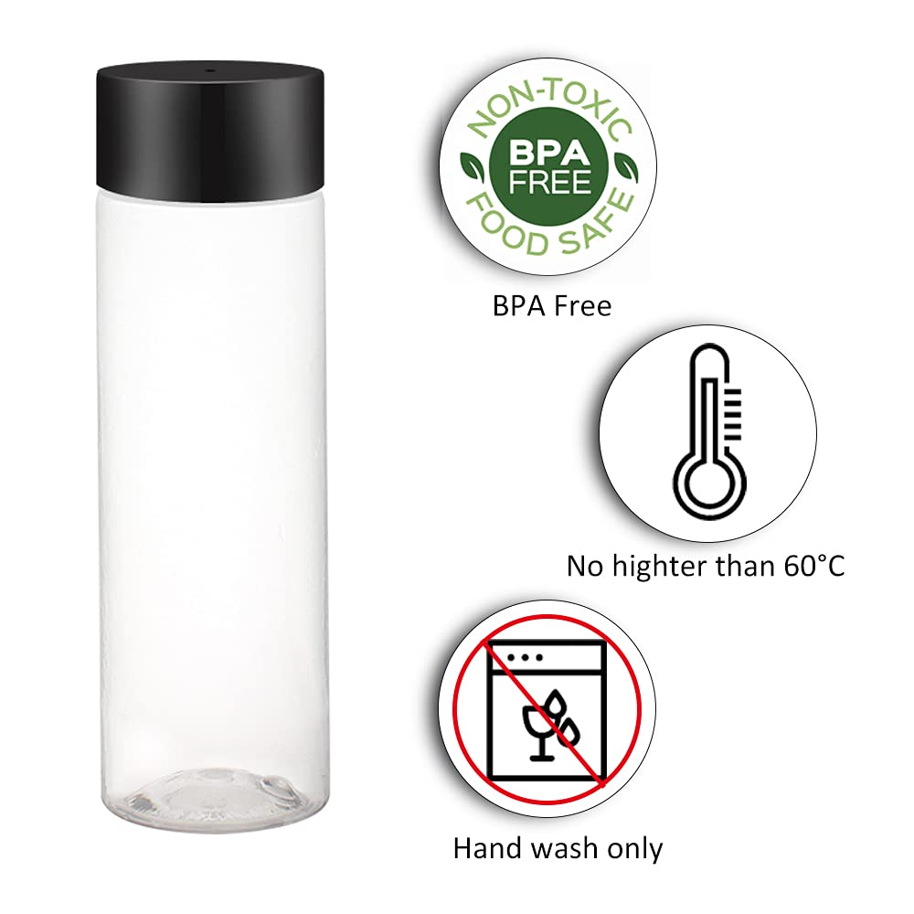 zmybcpack 24 Pack 10 OZ (300 ml) Clear PET Plastic Juice Bottles with Black Lids - Plastic Smoothie Bottles Ideal for Juice, Milk, Homemade Beverages