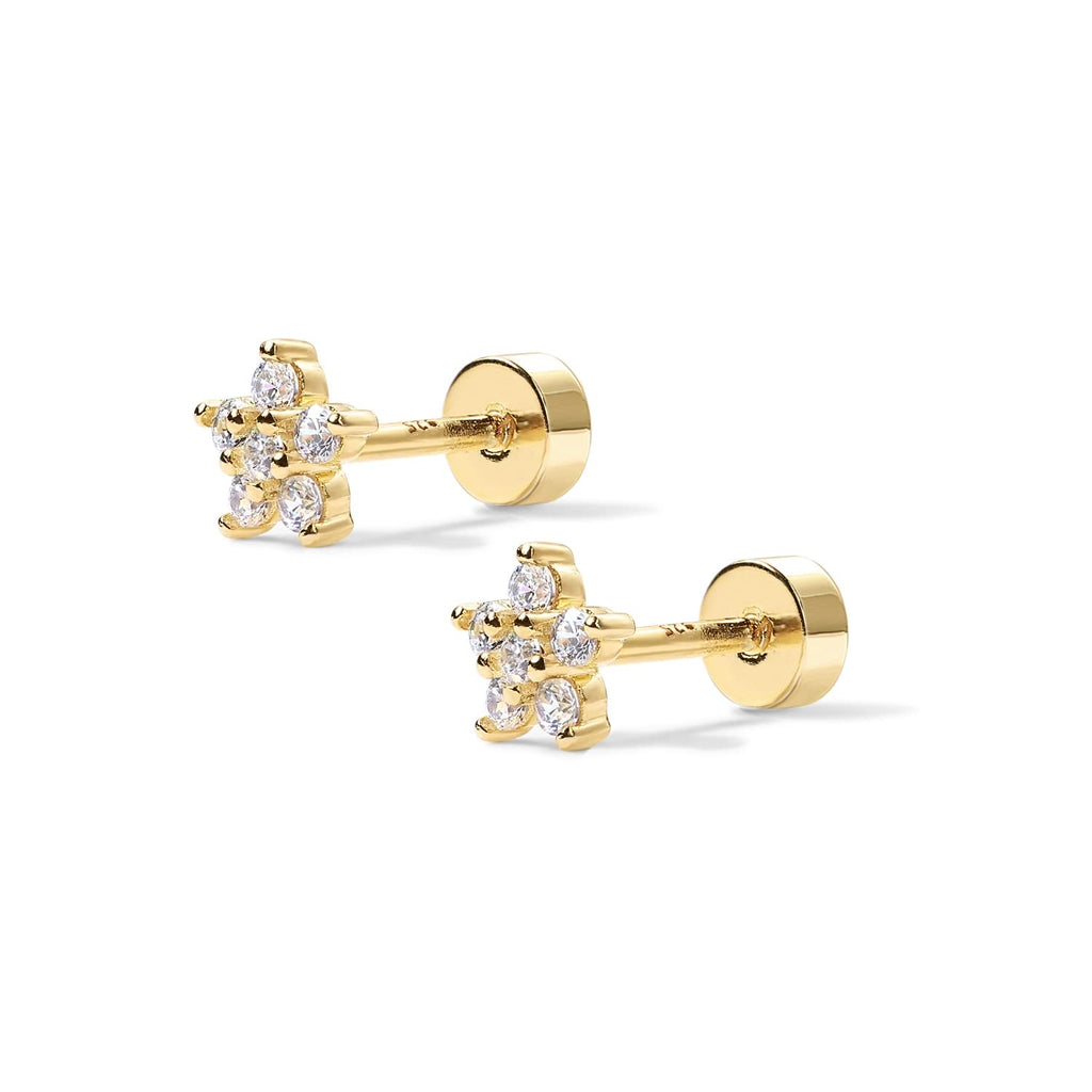 PAVOI 14K Gold Plated Flat Back Earrings | Solid 925 Sterling Silver Posts | Helix Cartilage Earrings for Women | Cubic Zirconia Stud Earrings | Trending Fashion Jewelry