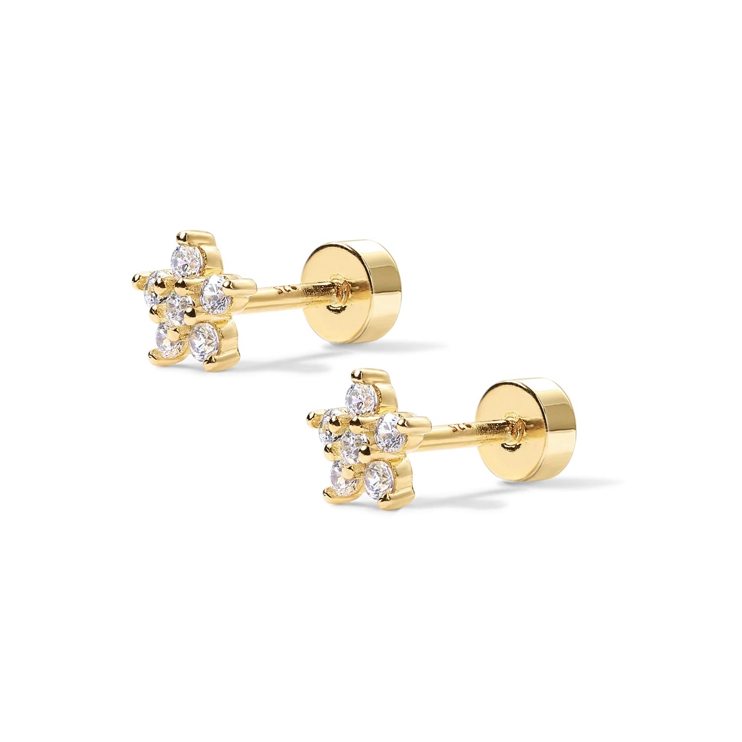 PAVOI 14K Gold Plated Flat Back Earrings | Solid 925 Sterling Silver Posts | Helix Cartilage Earrings for Women | Cubic Zirconia Stud Earrings | Trending Fashion Jewelry