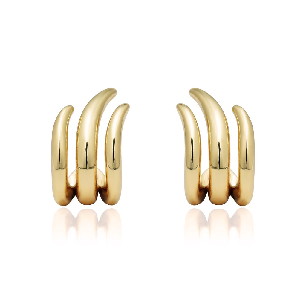 Obidos 14K Gold Plated Illusion Stud Earrings for Women | Triple Huggie Hoop Earrings for One Hole| Trendy Simple Hypoallergenic Fashion Accessories Gold Jewelry Gifts for Womens