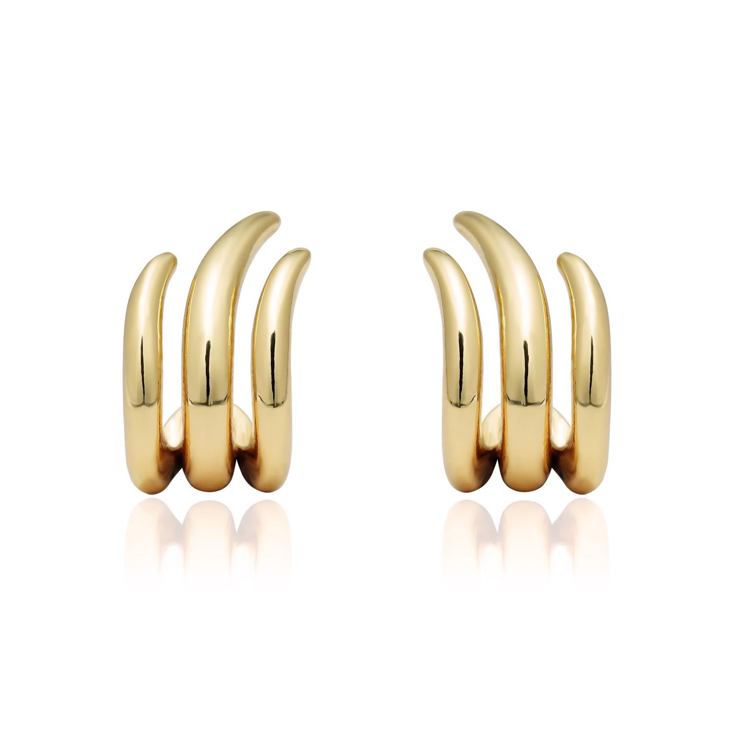 Obidos 14K Gold Plated Illusion Stud Earrings for Women | Triple Huggie Hoop Earrings for One Hole| Trendy Simple Hypoallergenic Fashion Accessories Gold Jewelry Gifts for Womens