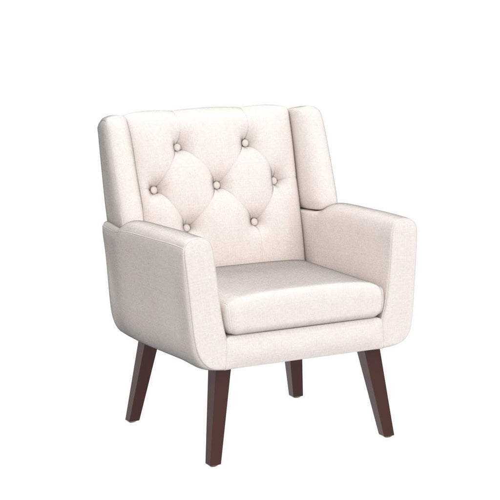 Living&Giving Accent Chair Button-Tufted Upholstered Living Room Chairs Comfy Reading Mid Century Modern with Linen Fabric Lounge Arm for Bedroom (Beige) 29.33D x 28.94W x 34.65H Inch