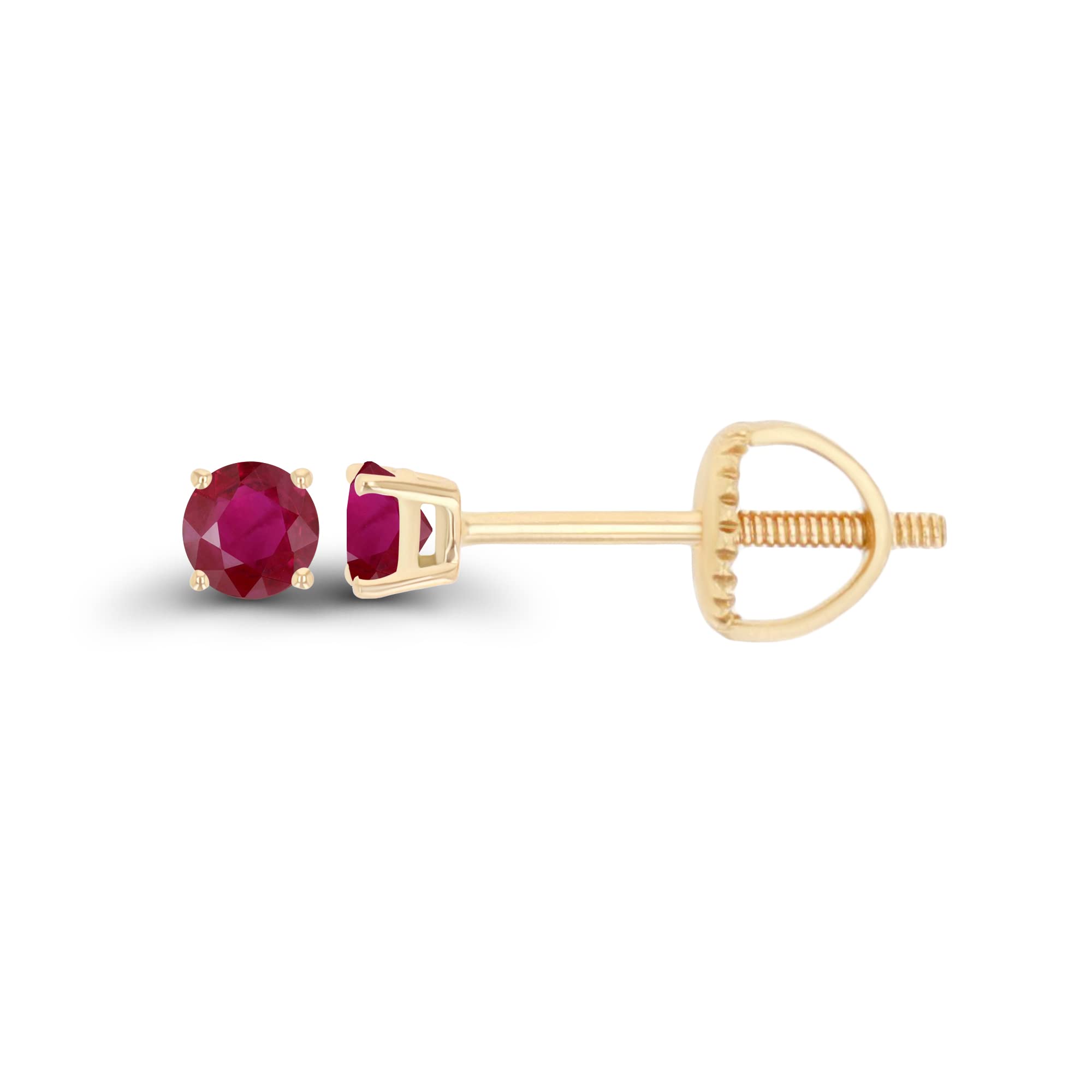 14K Gold Plated 925 Sterling Silver Hypoallergenic 3mm Round Genuine Birthstone Solitaire Screwback Stud Earrings