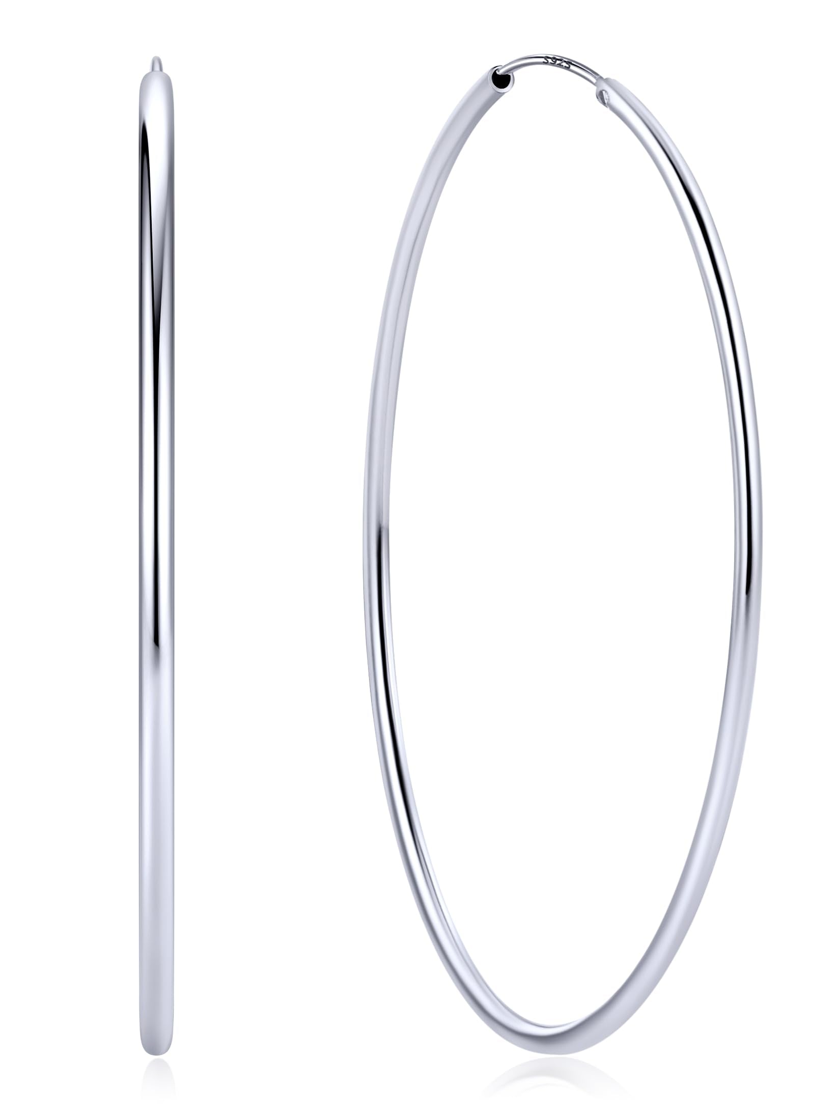 ChicSilver 925 Sterling Silver Hoop Earrings for Women Hypoallergenic, Lightweight Large Gold Plated Silver Hoop Earrings, Endless Hoops Earring 20/30/40/50/60/70MM
