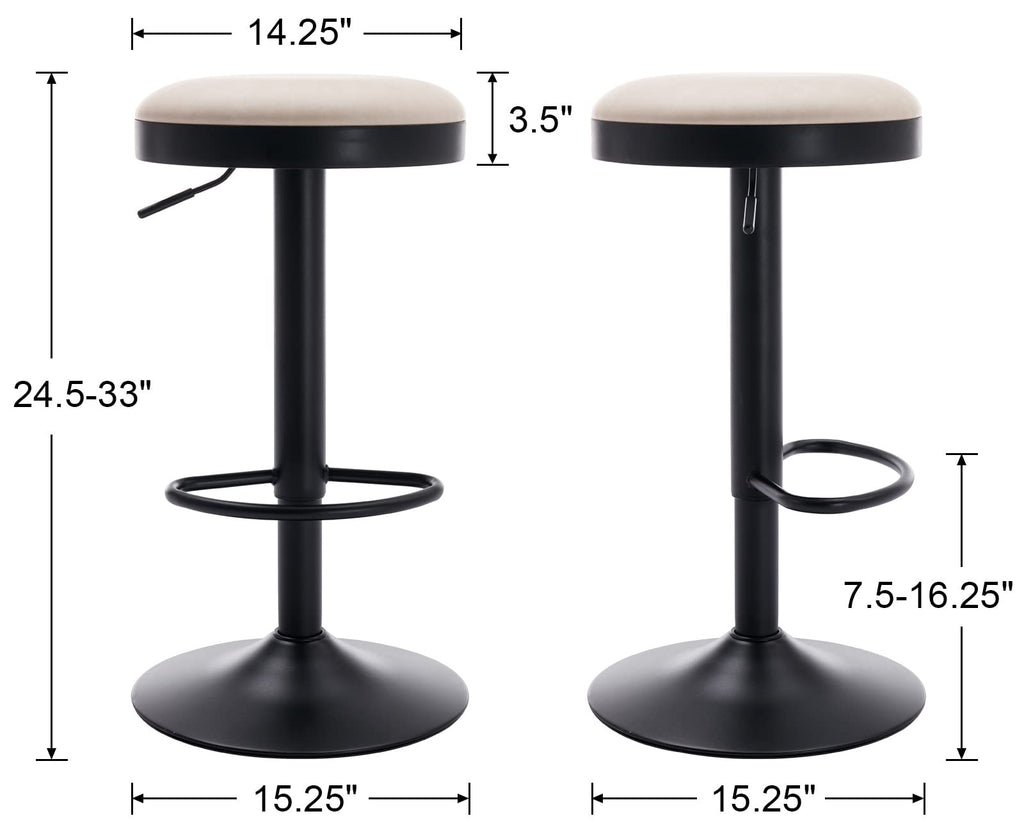 EALSON Modern Swivel Bar Stool Adjustable Counter Height Backless Barstools with Metal Base Leather Upholstered Round Bar Stool Chairs for Kitchen Island/Pub/Breakfast Bar, Beige 1PC