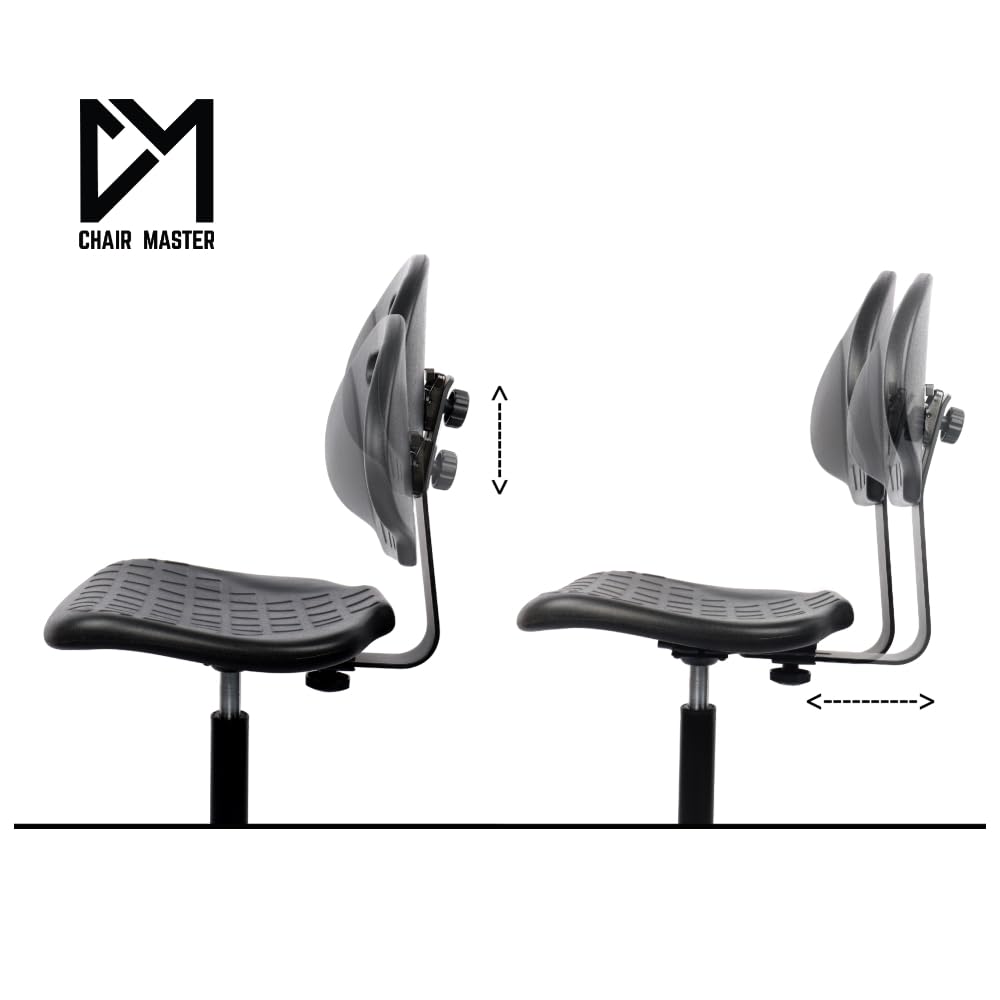 Chair Master-Heavy Duty Ergonomic Drafting Stool Black-Easy to Clean-Largest (20") Adj. Footring and Base (26") on the Market. Seat Ht Range (23"-33"). for Home, Auto, Lab, Cleanroom. Durable.