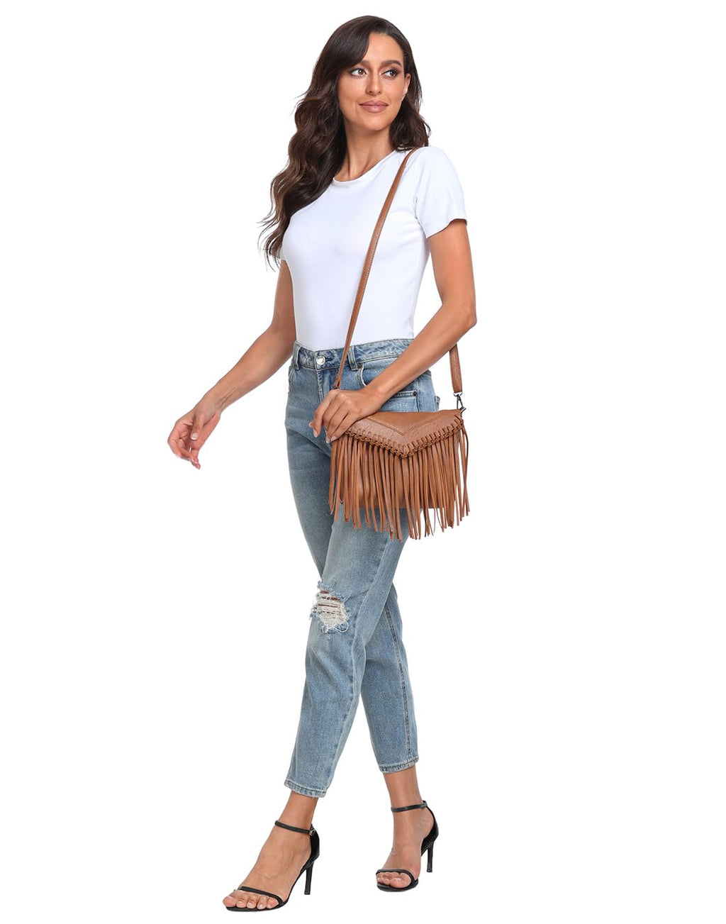 HDE Women's PU Leather Hobo Fringe Crossbody Tassel Purse Vintage Flap Envelope Handbag Western Sling Shoulder Bag