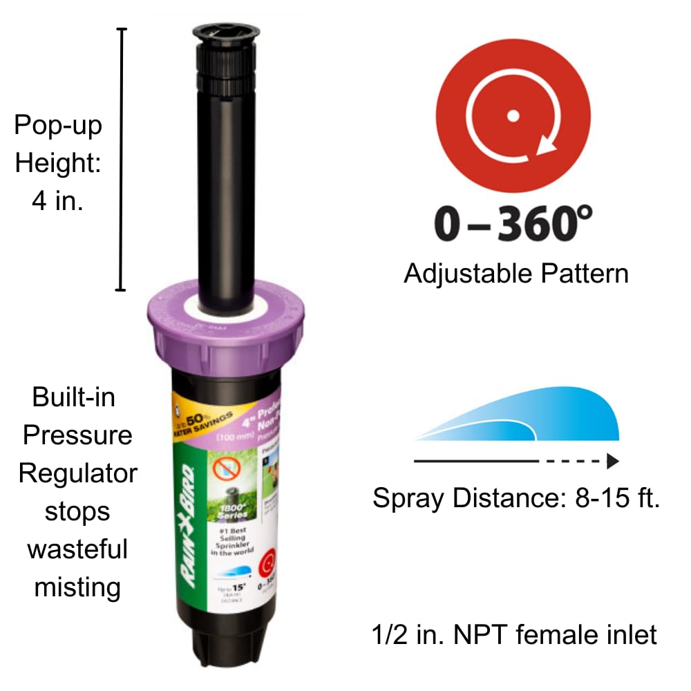 Rain Bird 1802AP4PRS PRS Professional Pop-Up, Full Circle, 3-4 Feet, 2"