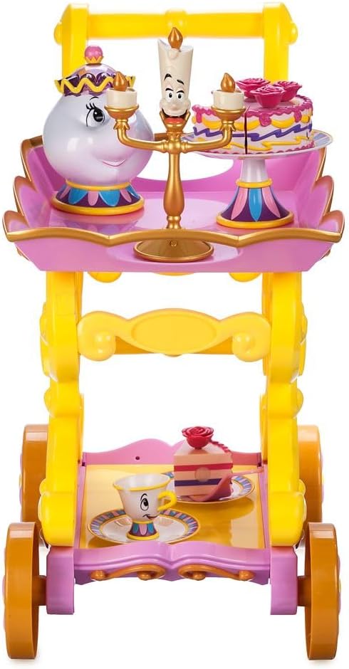 Disney Store Official Beauty and the Beast Tea Cart Set – Includes Lumiere, Mrs. Potts, Chip, Cake with Plate & Server – Disney Princess Toys, with Singing Lumiere & Bubbling Tea Effect