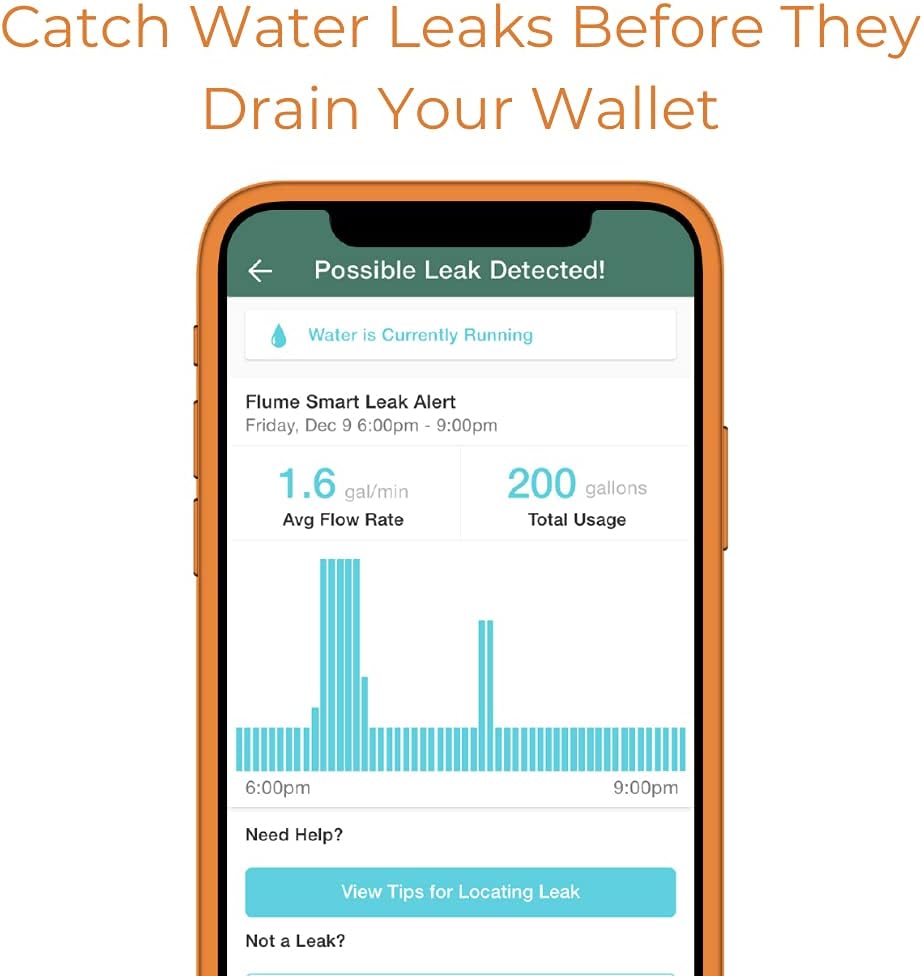 Flume 2 Smart Home Water Monitor & Leak Detector – WiFi Connected, Real-Time Usage Tracking & Alerts – Works with Compatible Residential Water Meters