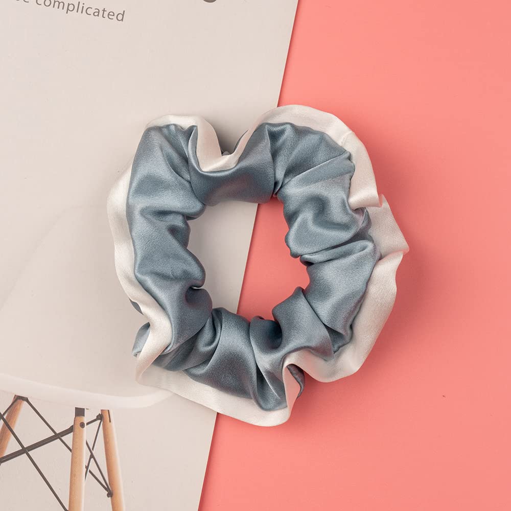 Silk Scrunchies for Hair 100% Mulberry Silk Hair Ties（Silver gray, Dark gray, Pink）