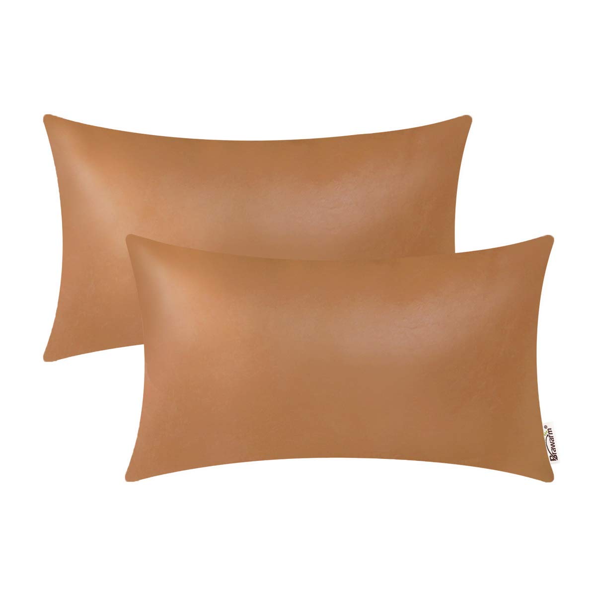 BRAWARM Faux Leather Throw Pillow Covers 16 X 16 Inches - Black Leather Pilow Covers Pack of 2, Solid Dyed Leather Pillowcases for Couch Bed Sofa Garden Home Decorative