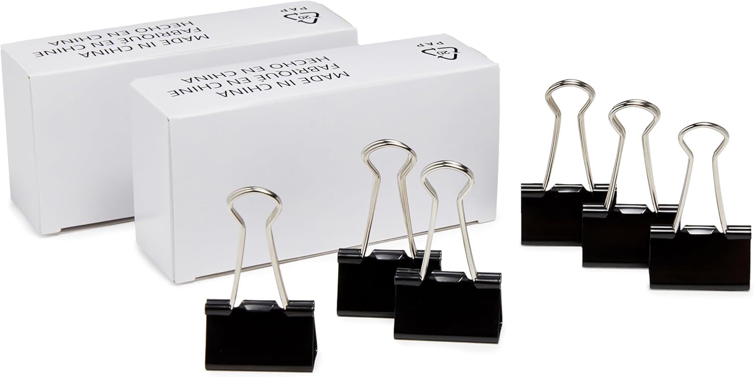 Amazon Basics Sturdy Binder Clips for Office Use, 96 Count, Medium, 1.25 in, Black (Pack of 12)