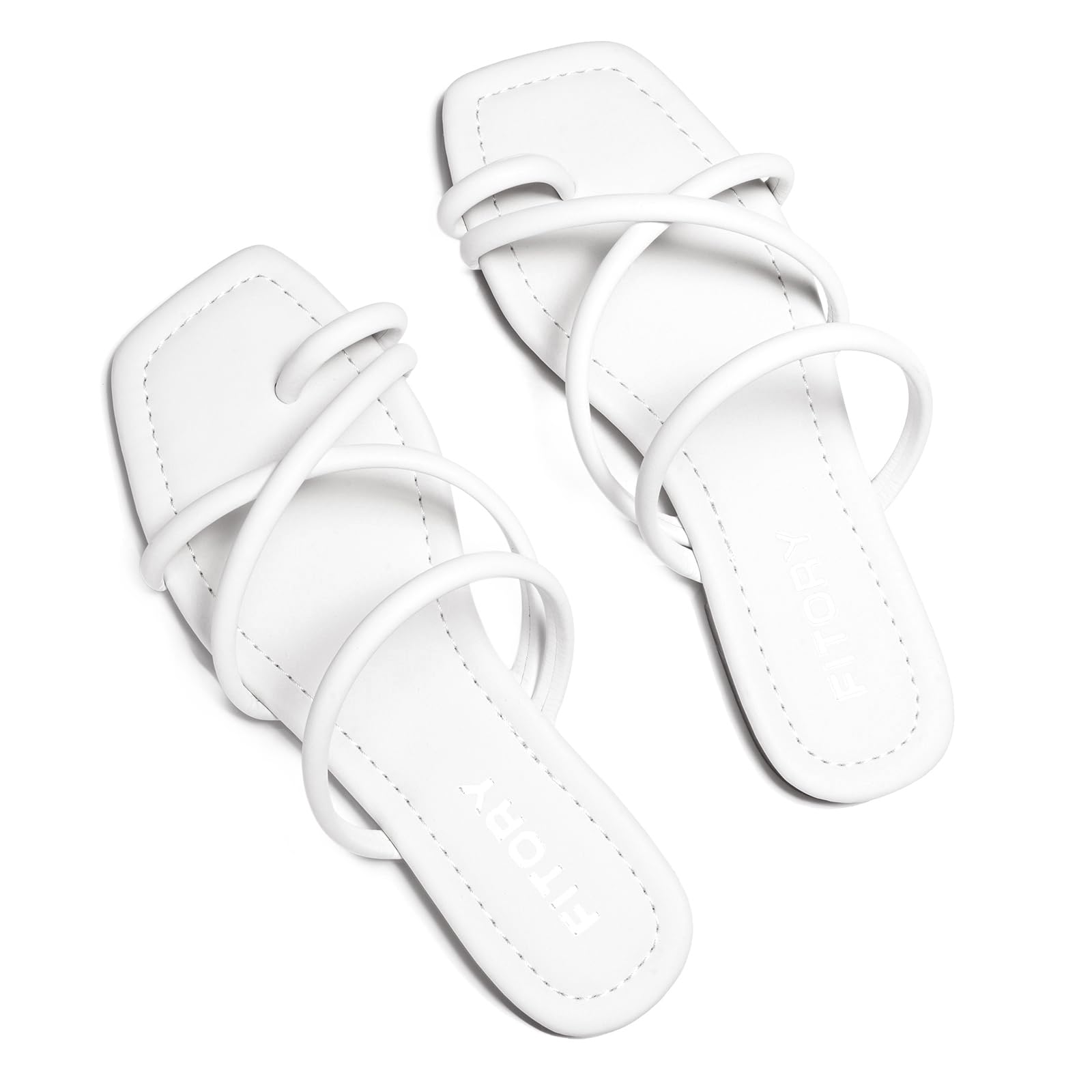 FITORY Women's Slide Sandals Flat Toe Ring Thongs with Cross Strap for Summer Size