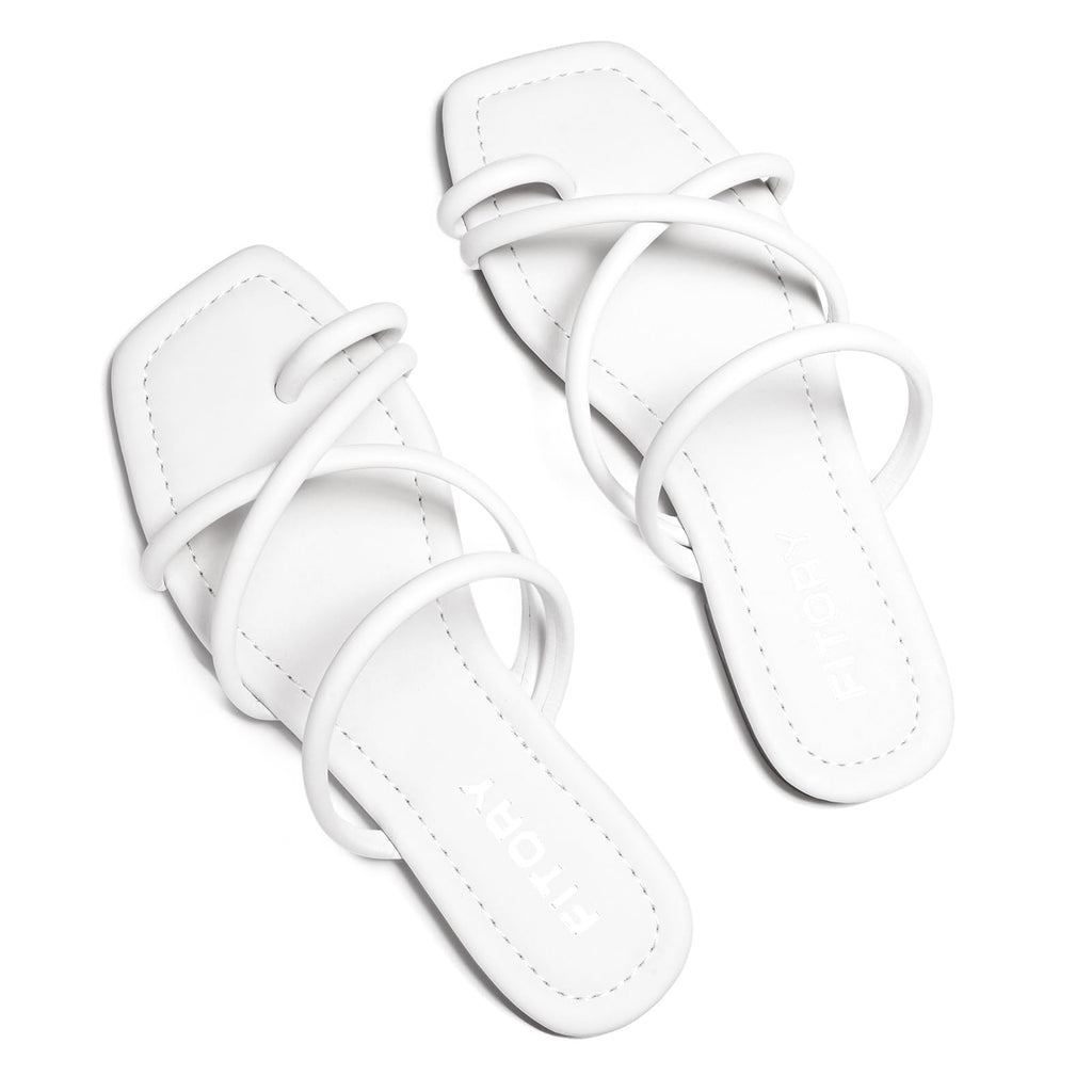 FITORY Women's Slide Sandals Flat Toe Ring Thongs with Cross Strap for Summer Size