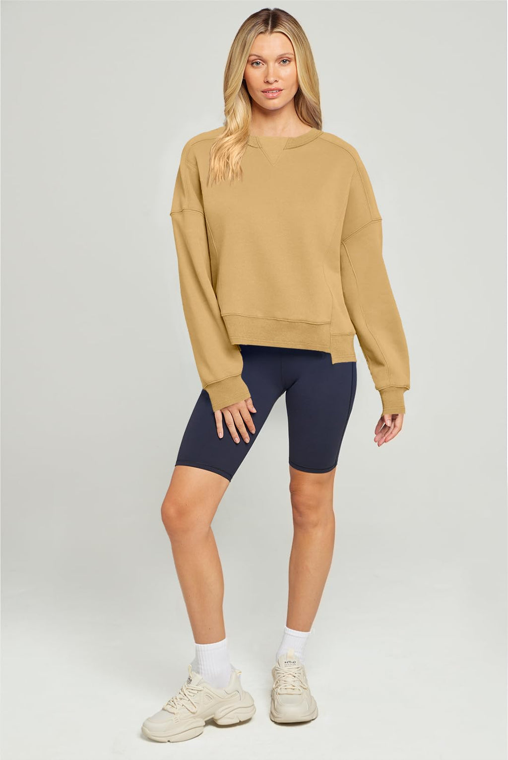 MEROKEETY Women's Oversized Cropped Sweatshirts Crewneck Trendy Workout Pullover Sweater Fall Outfits