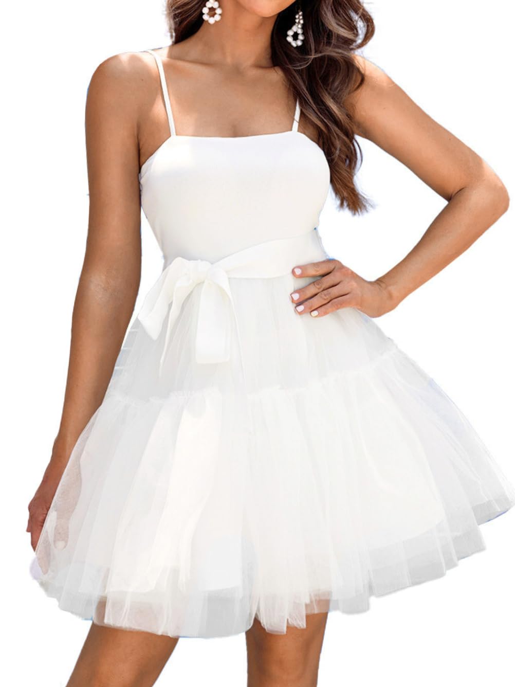 Kaei&Shi Poofy Short Tulle Dress,Spaghetti Strap Semi Formal Dresses for Women,Elegant Birthday Outfit Homecoming Cocktail