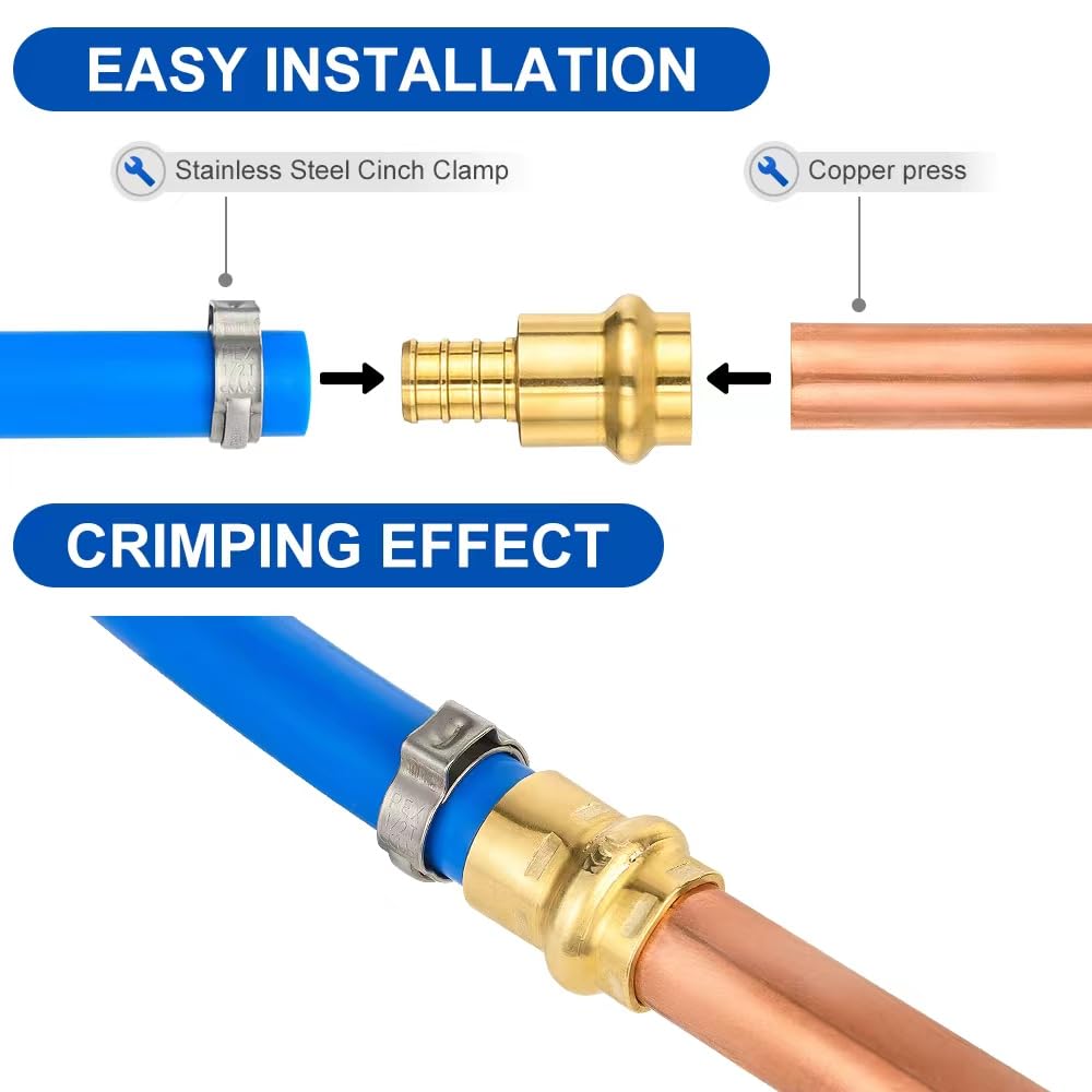 (Pack of 2) EFIELD 1" Copper Press X 1" PEX Crimp Coupling Brass Adapters For Copper and Pex Pipe Connection,(PEX1807388-2PCS)