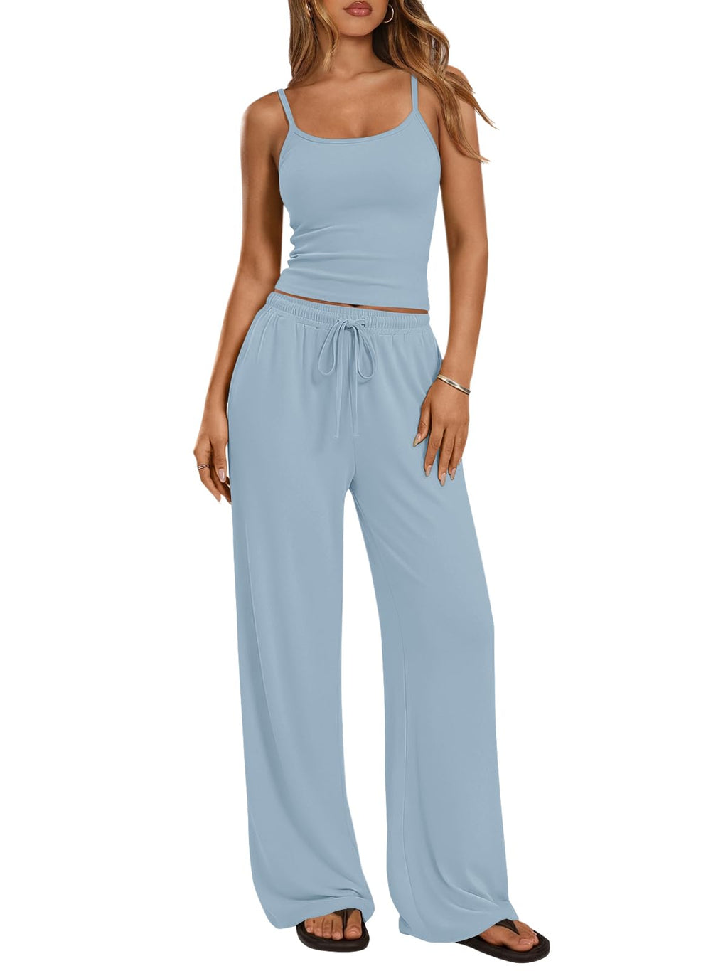 Trendy Queen Women's 2 Piece Lounge Set Summer Outfits - Camisole Top & Wide Leg Pants