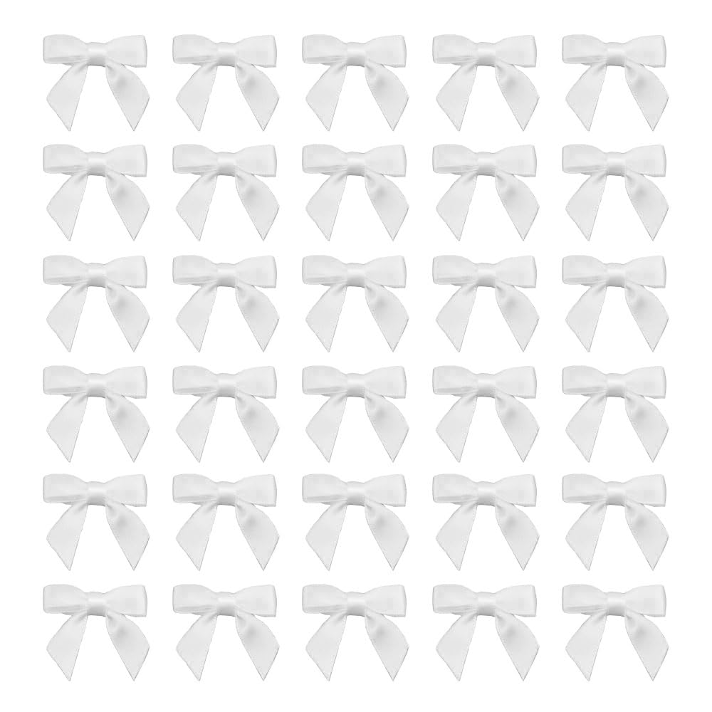 7Rainbows 50pcs Boutique 1.5" Black Satin Ribbon Mini Bows for Craft Sewing Scrapbooking Wedding and Gift Wrapping